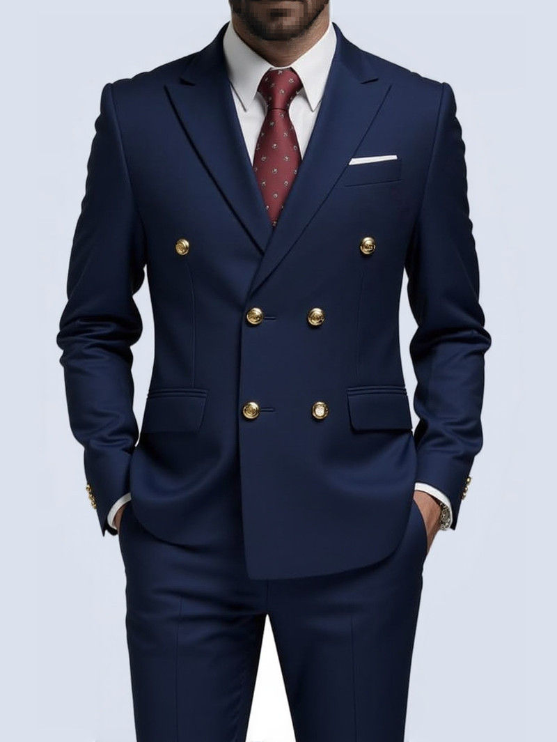 Thumbnail: Men Double Breasted Suit Black Slim Fit High Quality Wedding Costume Party Prom 
