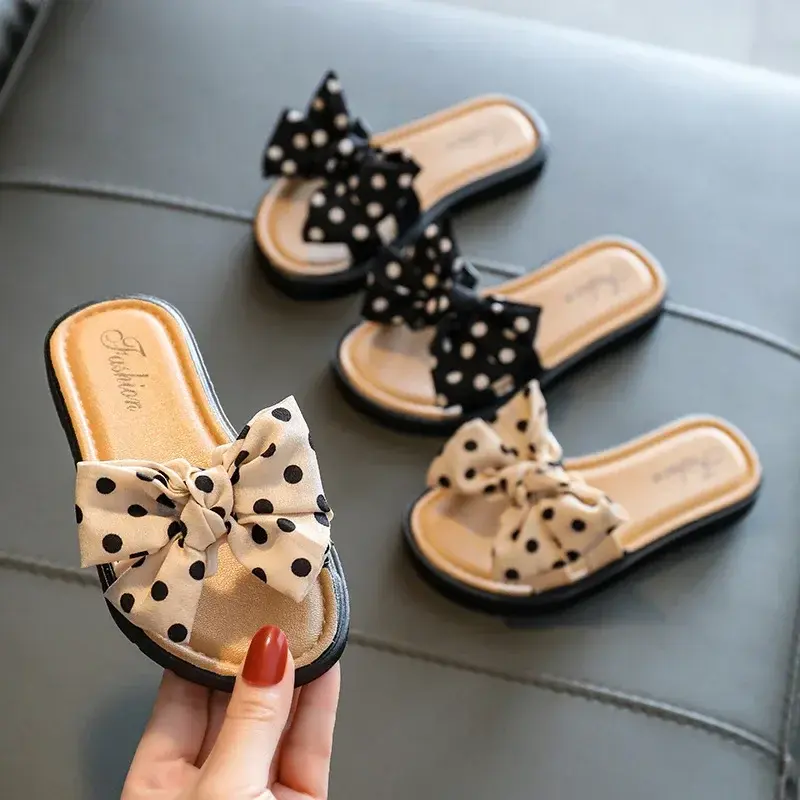 Thumbnail: 2024 New Bow Flats Open Toe Slide Sandals Non-slip Flip Flops Children Home Slip