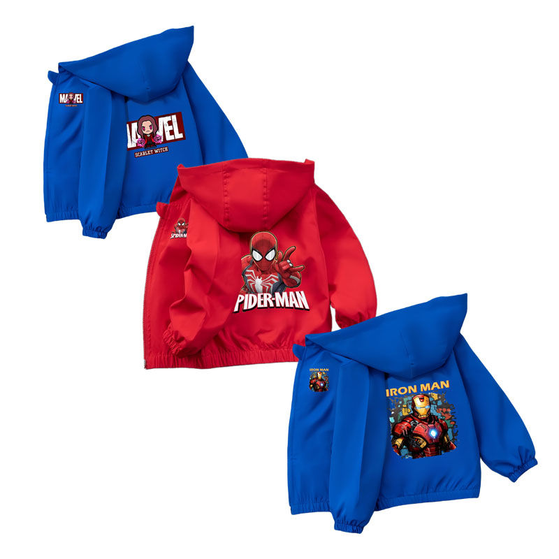 Thumbnail: SpiderMan Style Hooded Coat for Kids - Spring Autumn Red Blue Children's Outwear