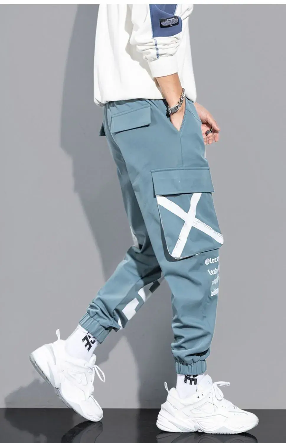Thumbnail: Classic Streetwear Casual Men Ribbons Harem Jogging Pants Male Slim Fit Spring C