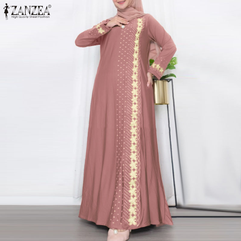 Thumbnail: ZANZEA Muslim Fashion Dresses Abaya Women Elegant Long Sleeve Floral Printed Max