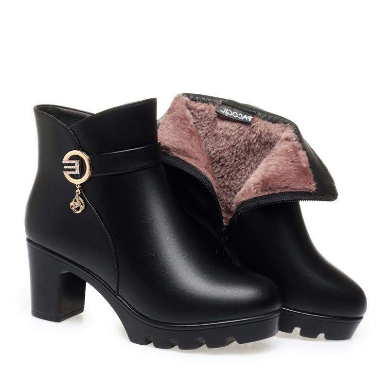 Thumbnail: Autumn Winter Warm Thick Bottom Women's Cotton Boots Velvet Waterproof Block Hig