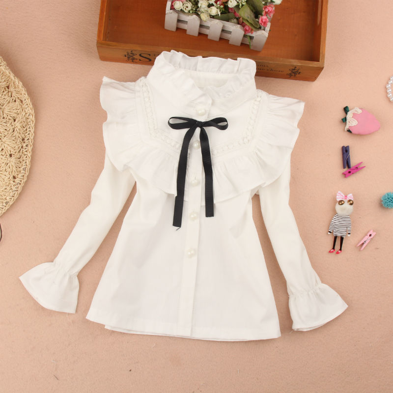 Thumbnail: Hot Sale Spring Autumn Blouses For Girls Solid Cotton White Pink Children Top Gi