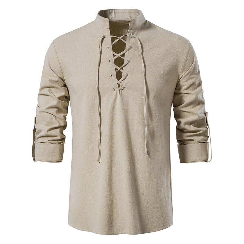 Thumbnail: New Men's Casual Blouse Cotton Linen Shirt Tops Long Sleeve Tee Shirt Spring Aut