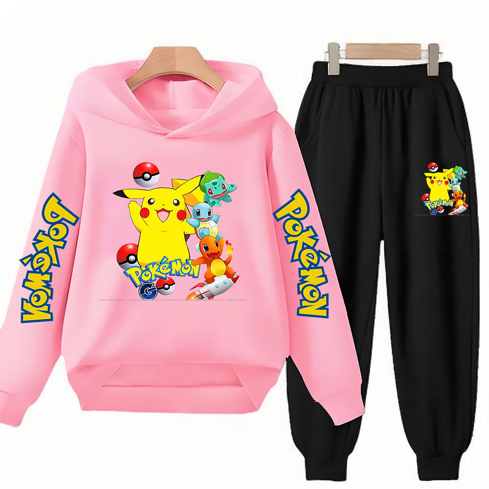 Thumbnail: Children's Hoodie+Pants Yellow Pikachu Children Coat Boys Girls Hoodie Tops Leis