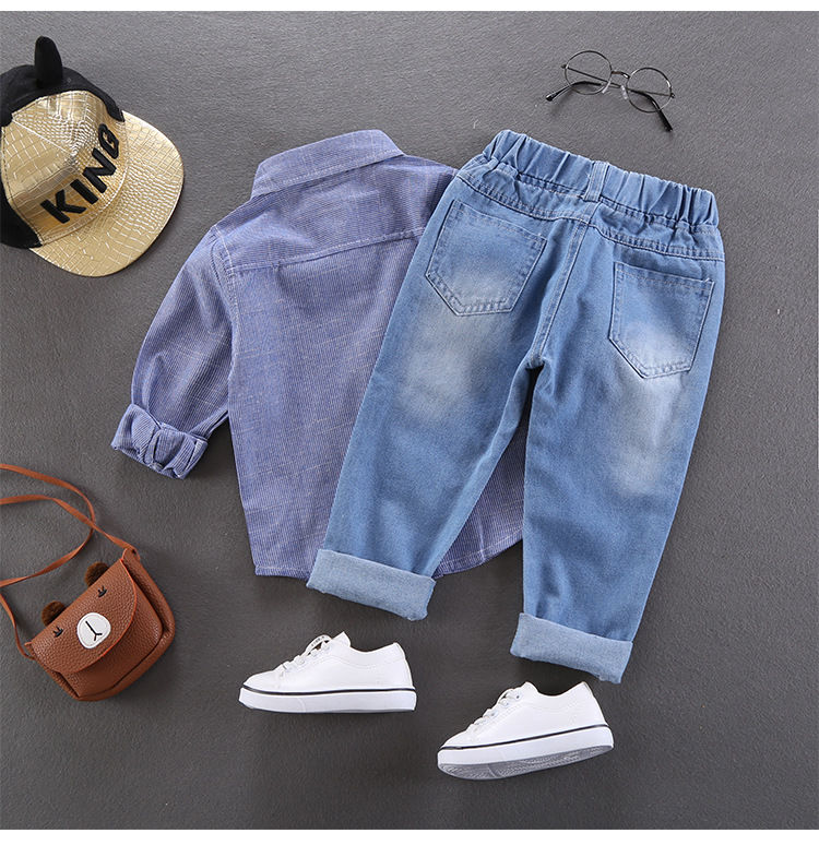 Thumbnail: Spring Autumn Children Jeans Boys Cotton Print Splice Stretch Denim Pants Korean