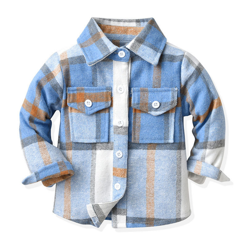 Thumbnail: Spring Teenage Boys Girls Flannel Plaid Shirts Children Clothes Lapel Long Sleev