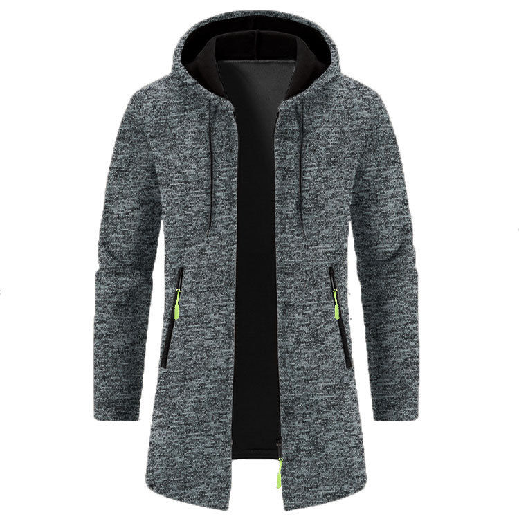 Thumbnail: Spring Autumn Men's Hooded Long Jackets Solid Kintting Cardigan Outwear Casual M