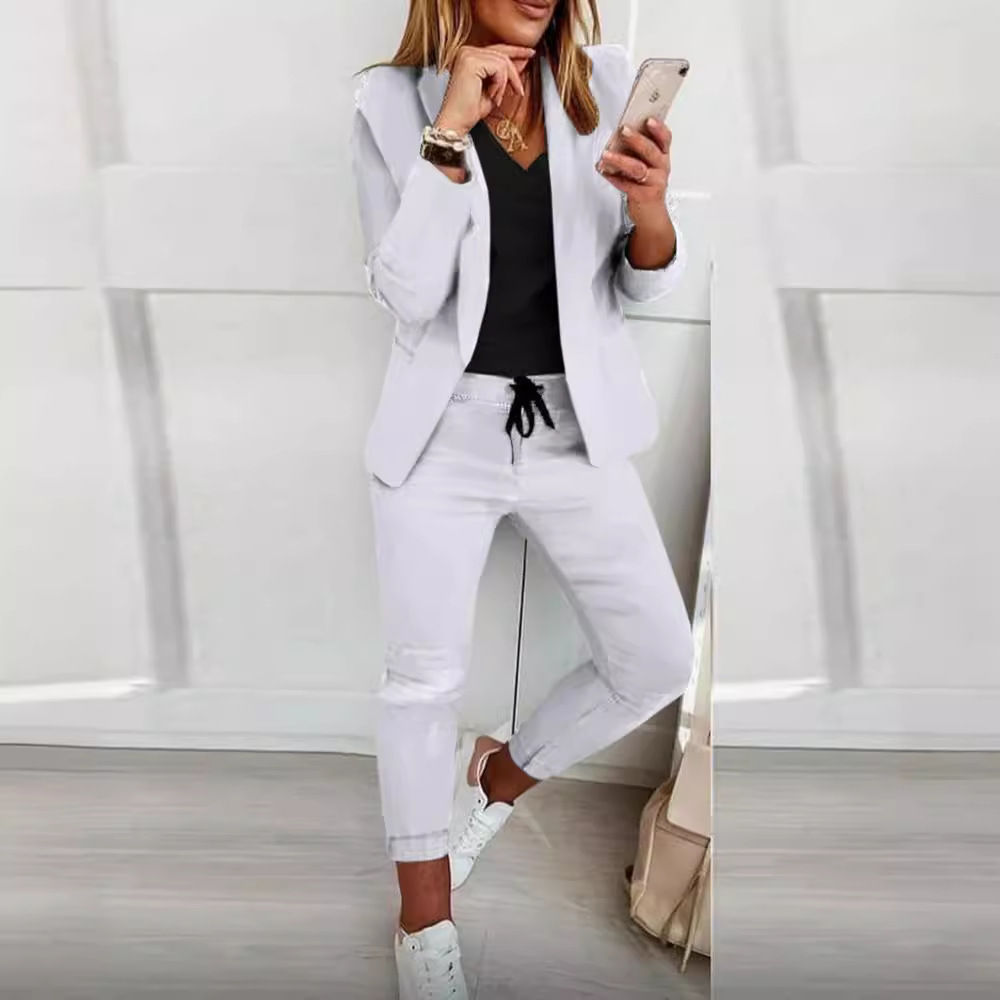 Women's Monochrome Casual Business Suit Temperament Commuting Pants Drawstring E