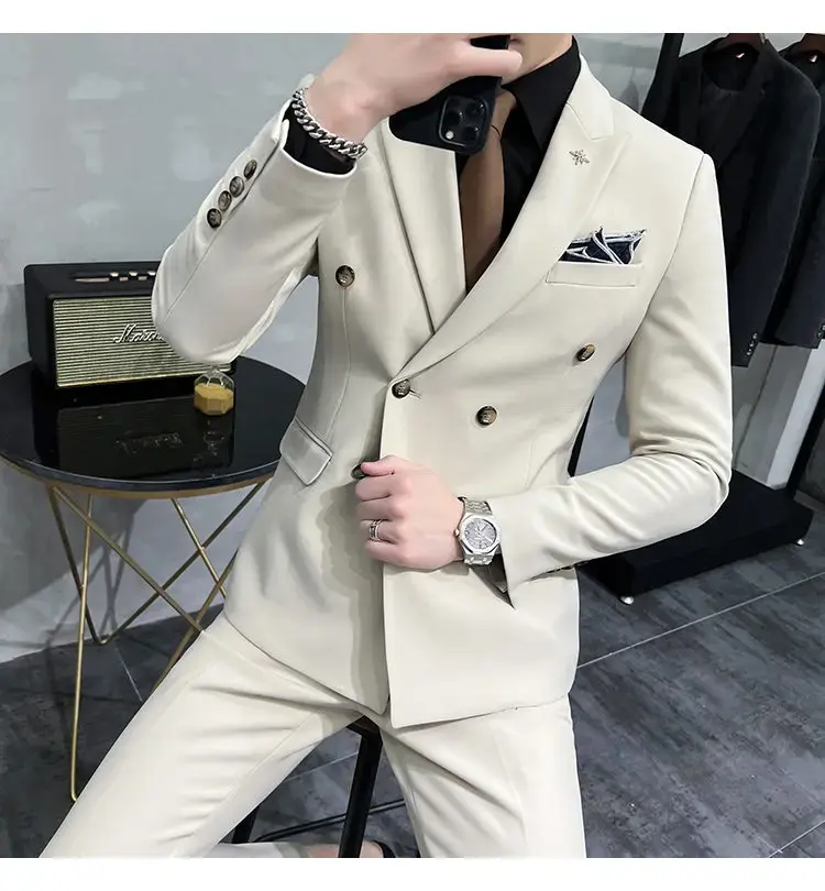 Thumbnail: ( Jacket + Pants ) Brand Solid Color Formal Casual Business Office Double Button