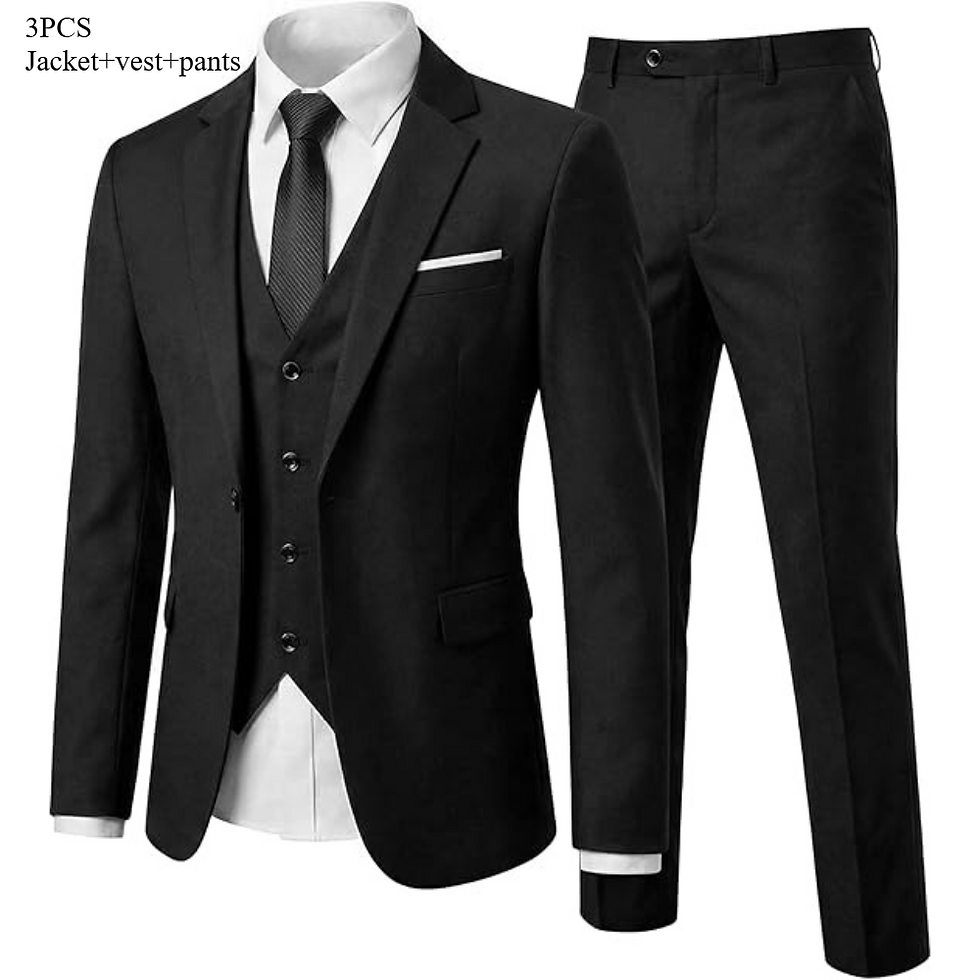 Thumbnail: Men's 3 Piece Suit Set Solid Color for Wedding Formal Business Dress Blazer Vest