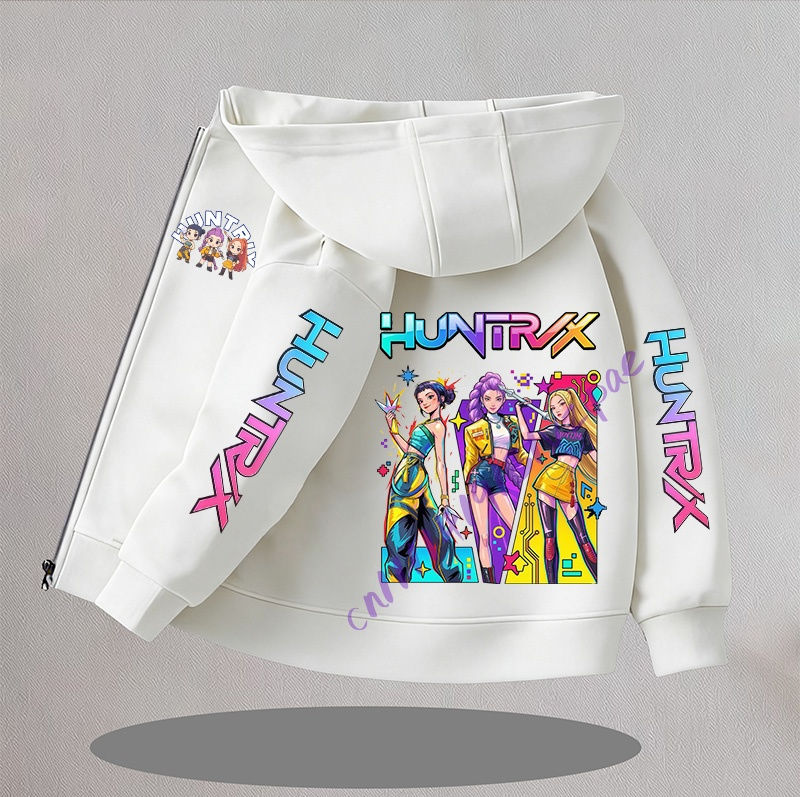 Thumbnail: K-pop Demon Hunters Hooded Coat for Children Anime Cartoon Fashion Zip Jacket Bo