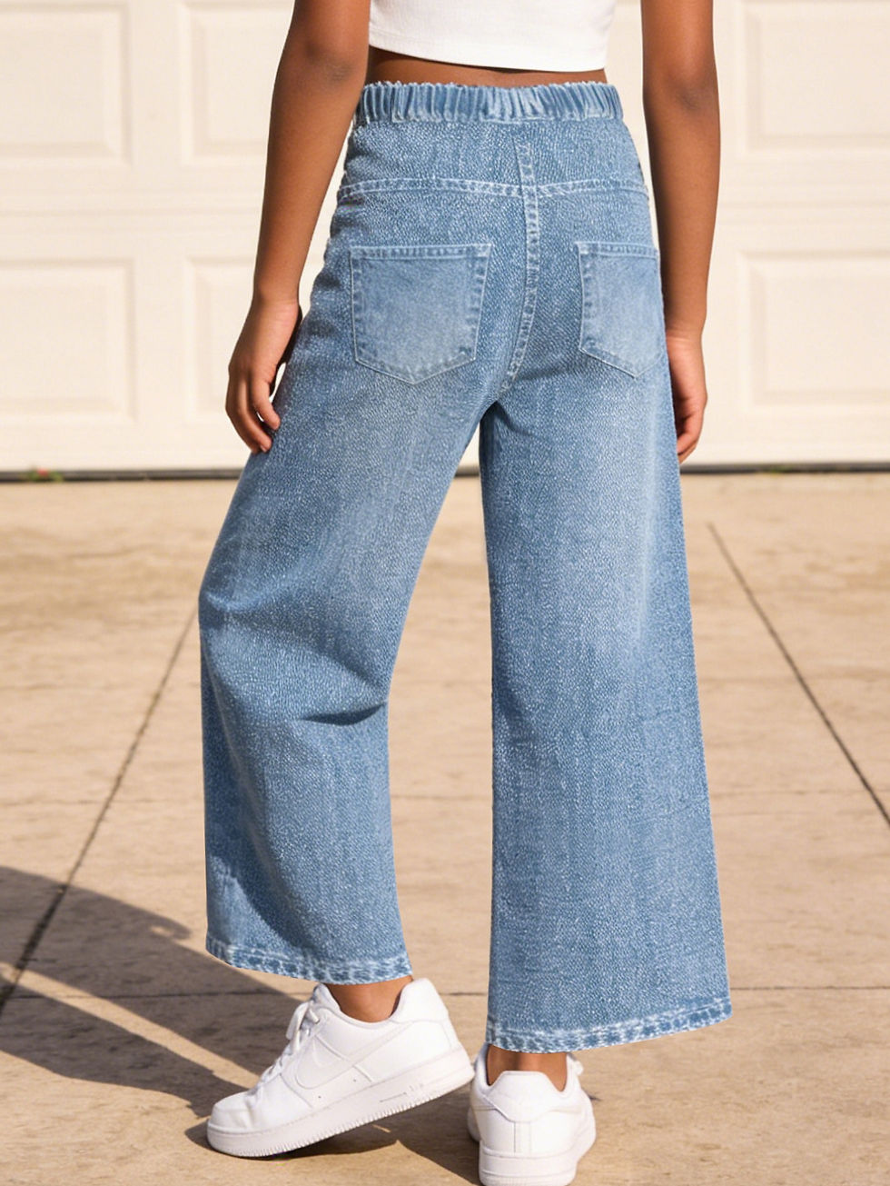 Thumbnail: 2026Children's Light Blue Faux Denim Heart-shaped Distressed Straight Pants