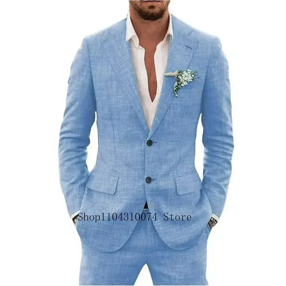 Thumbnail: 2 Pieces Blazer and Pants Set Linen Suit Tailored Suits Pocket in A Slot Men‘s