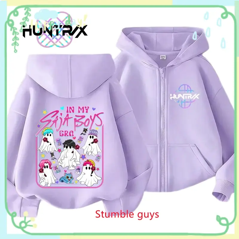 Thumbnail: Kids Purple Kpop Demon Hunters Zip Hoodie Spring Autumn Breathable Boys Girls Cl