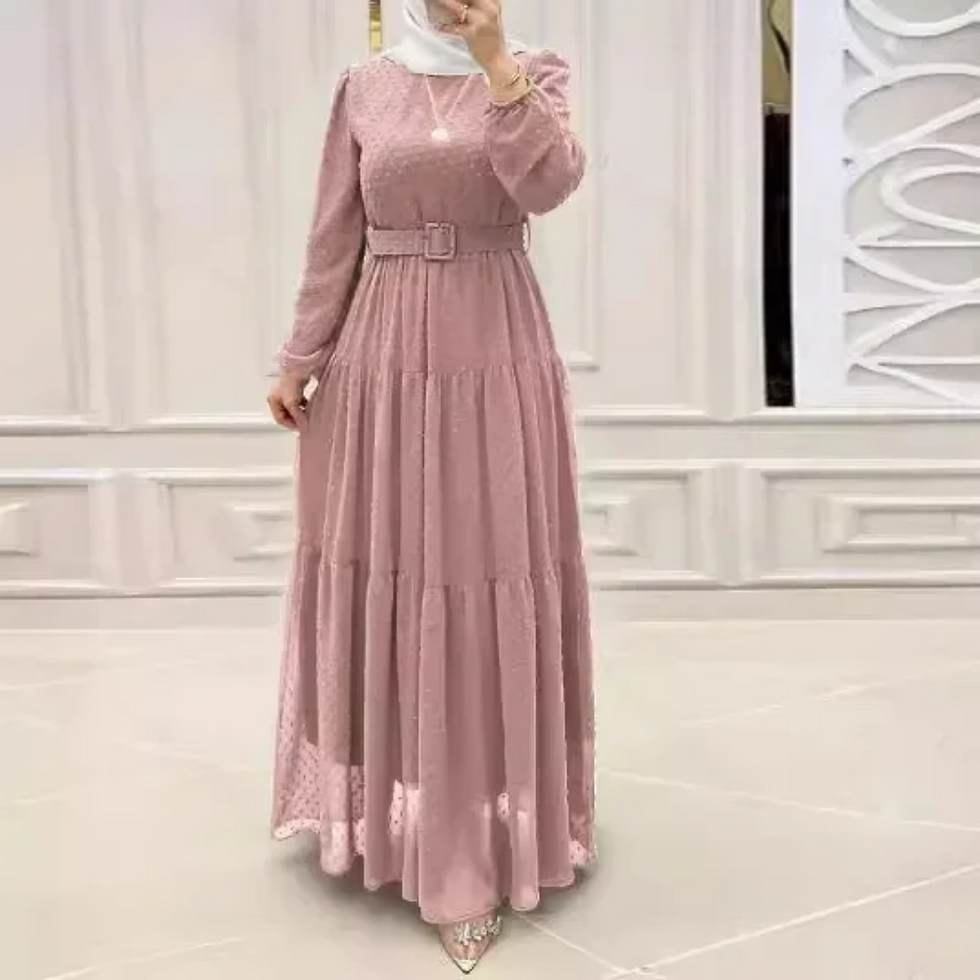 Thumbnail: Long Dress Muslim Fashion Women Abaya Sashes Dresses Jalabiya Eid Ramadan Morocc