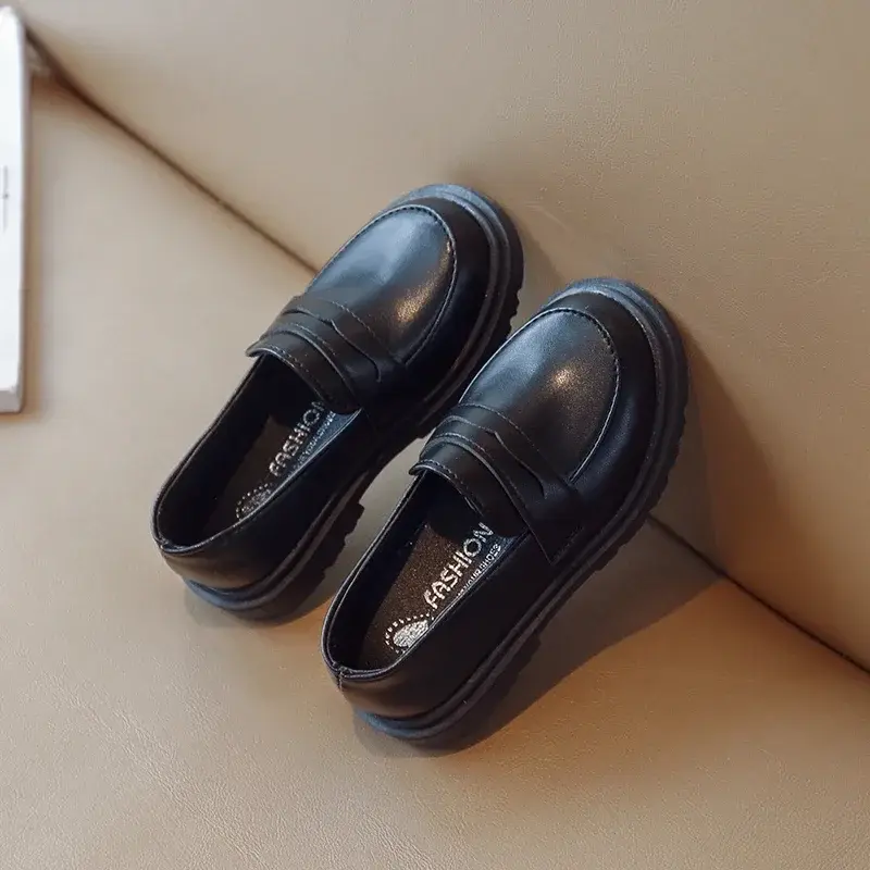 Thumbnail: Britain Style Children's Leather Shoes for Boys 2025 Spring New Girls Retro Blac