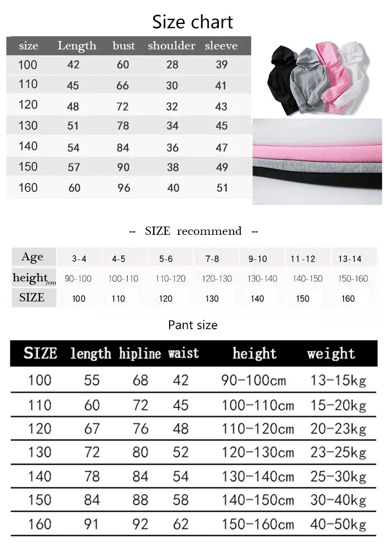 Thumbnail: 2-13 Years Boys Girls Simple Outfits Children Clothes Autumn Spring 2pcs Hoodie+