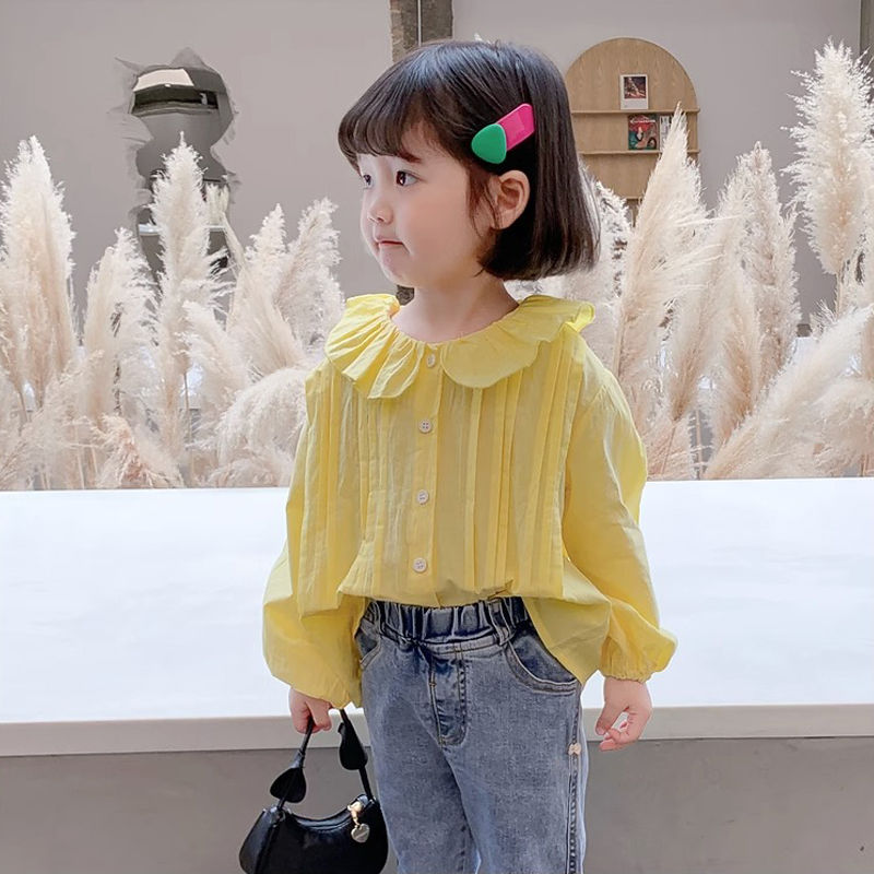 Thumbnail: Girls' Long-Sleeved Pure Cotton Shirts And Children'S Lapel Tops Are Suitable Fo