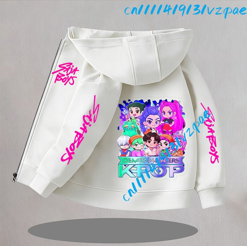 Thumbnail: Kpop Demon Hunters Hooded Coat Children Anime Cartoon Fashion Zip Jacket Saja Bo