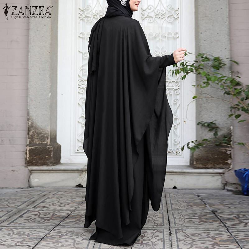 Thumbnail: ZANZEA Women Chiffon Abaya Eid Mubarek Muslim Dresses Robe Long Sleeve Hijab Ves