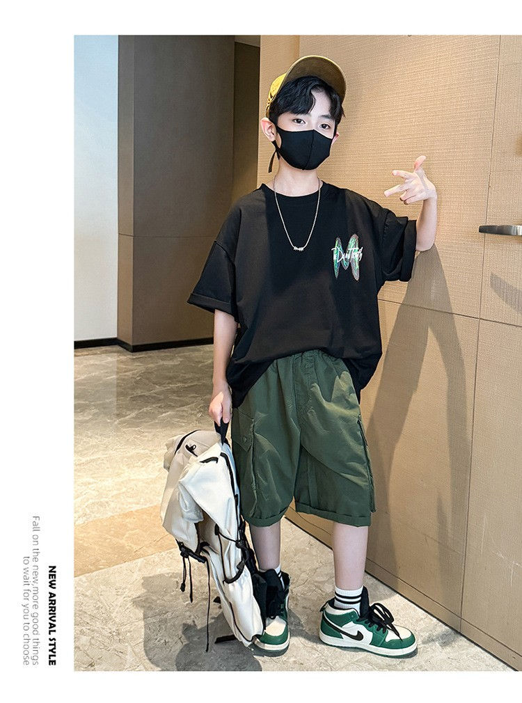Thumbnail: New Teen Boys Clothing Set Summer Letter Short Sleeve T-shirt Pants 2Pcs Suit Fo