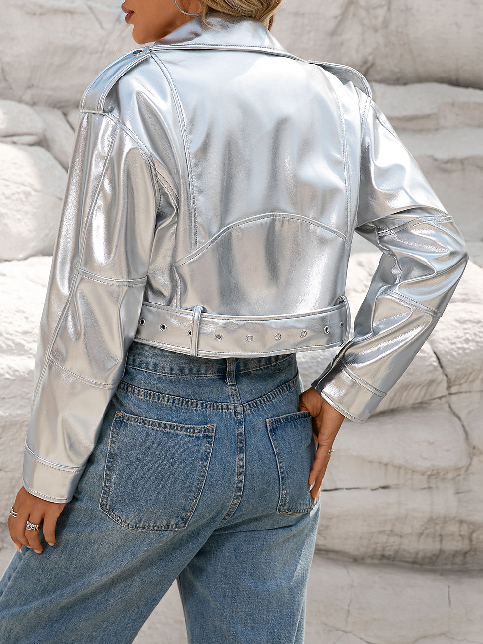 Thumbnail: Women Faux Suede Leather Cropped Jacket Vegan Motor Biker Coat Bomber Causal Out