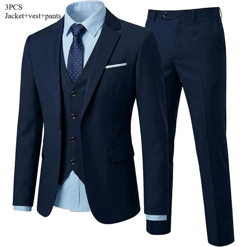 Thumbnail: Men's 3 Piece Suit Set Solid Color for Wedding Formal Business Dress Blazer Vest