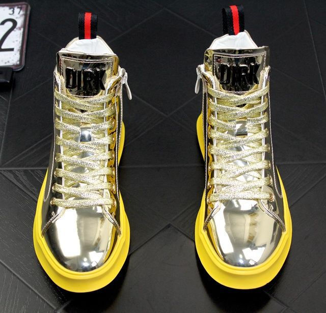 Thumbnail: Men's High Boots Shiny Patent Leather Board Boys High-Top Casual Shoes 2025 New 
