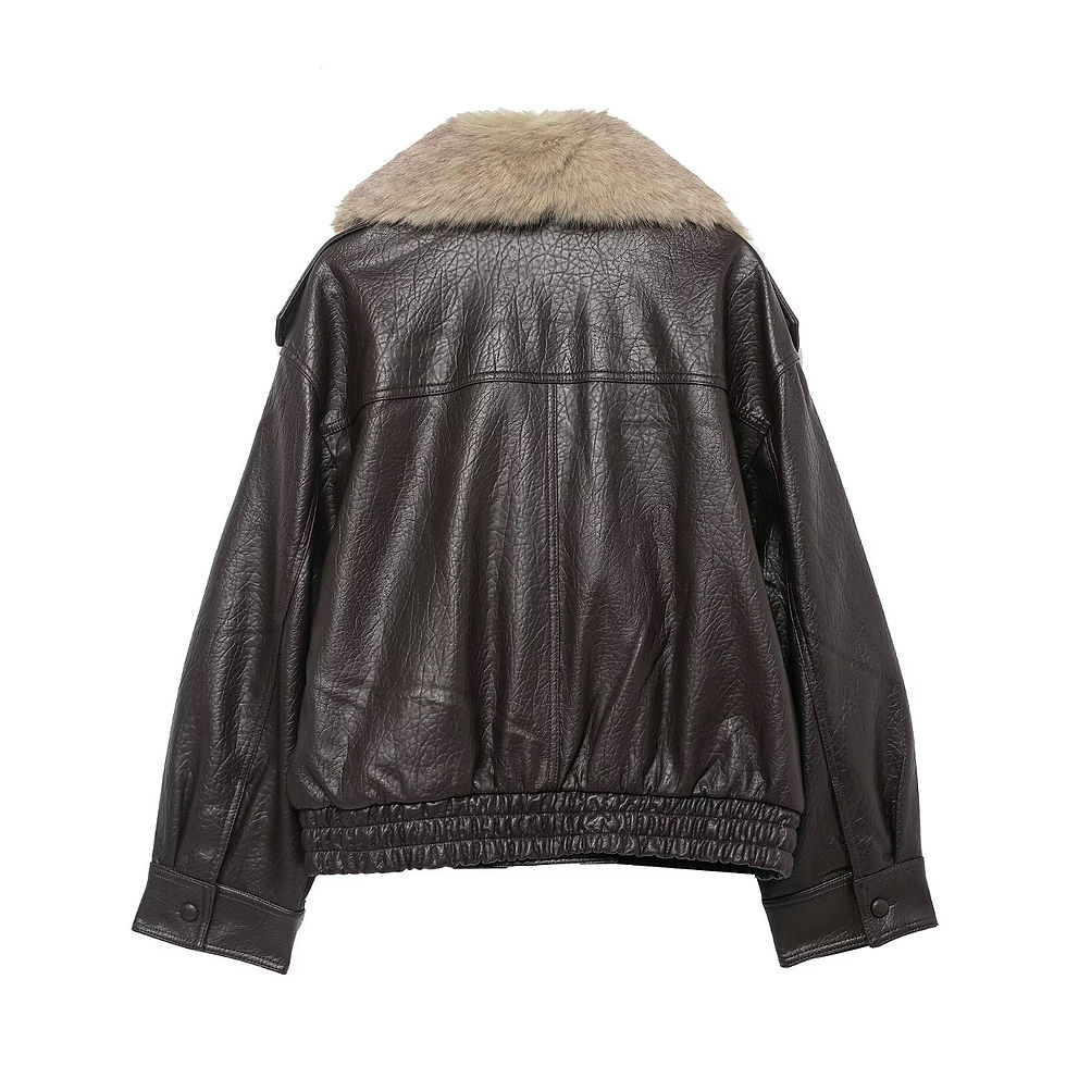 Thumbnail: TFMLN 2025 Winter Women Loose Faux Leather Jacket Fashion Removed Big Fur Collar