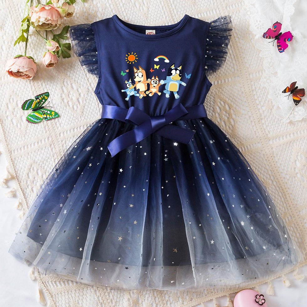 Thumbnail: Bluey Girls Sequin Tutu Dress with Bow Flutter Sleeves Summer Princess Party Out
