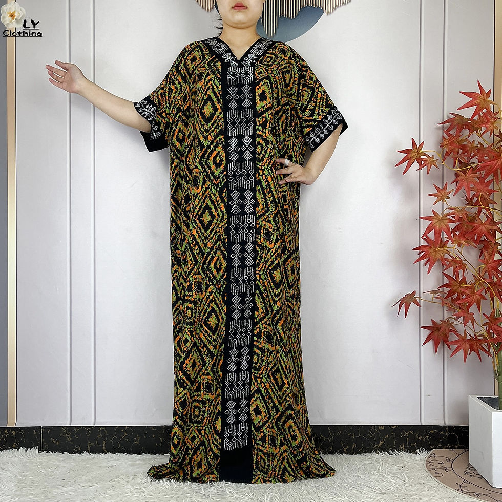 Thumbnail: New Style Fashion Dubai Women Dress African Abaya Cotton Printed Loose Boubou Ma