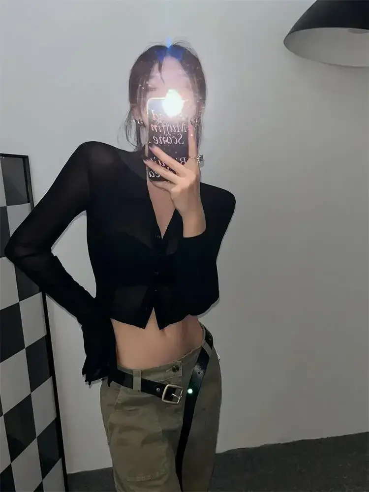 Thumbnail: Streetwear Shirts for Women Turn-down Collar Young Students Fashion Clothing All