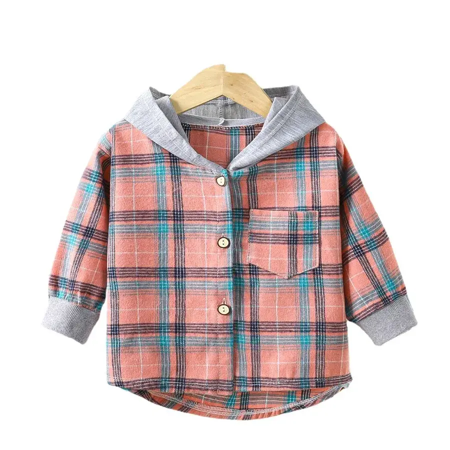 Thumbnail: Children's Hooded Shirts Kids Clothes Baby Boys Plaid Shirts Coat for Spring Aut