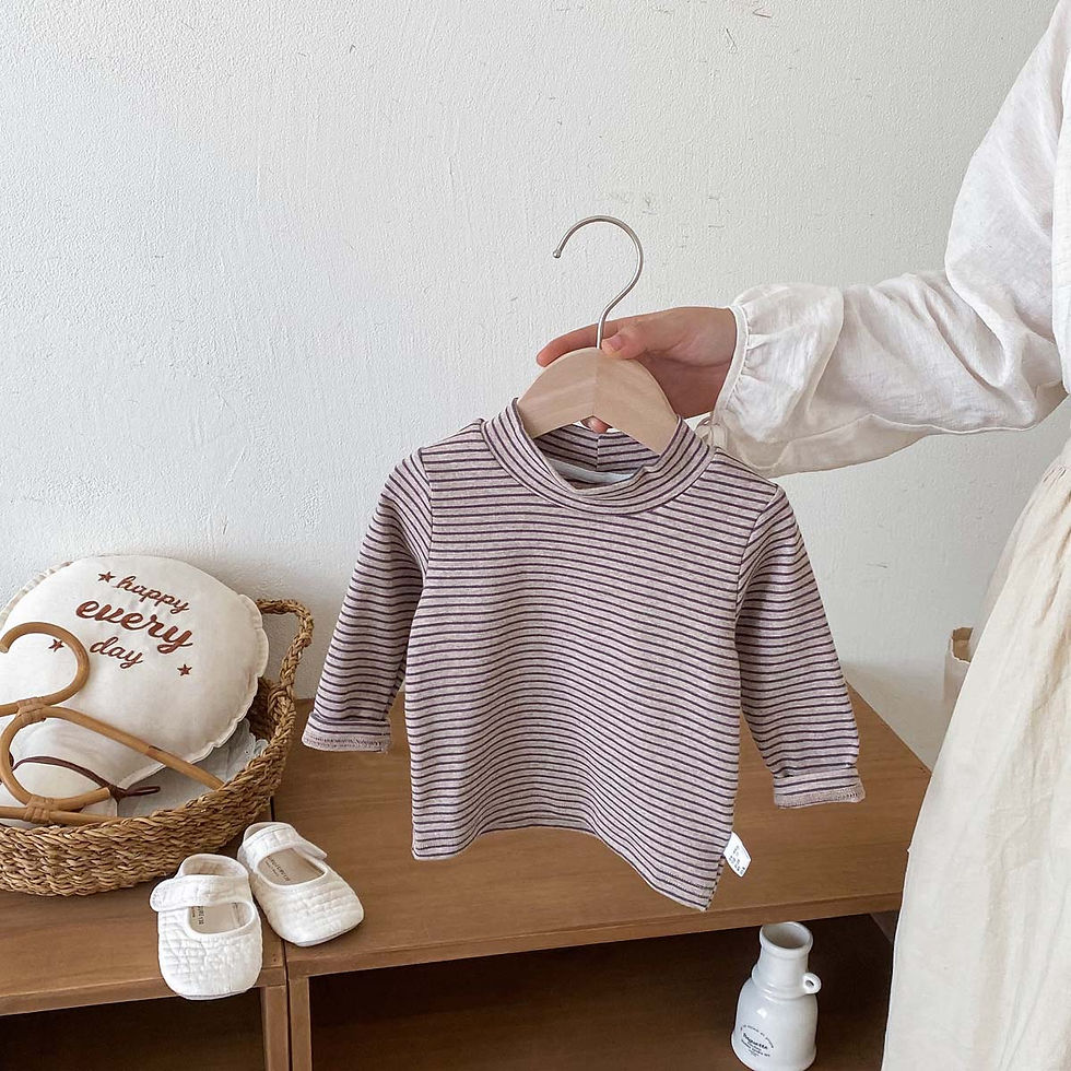 Thumbnail: Children's autumn and winter striped semi-high collar long sleeve base shirt, ma