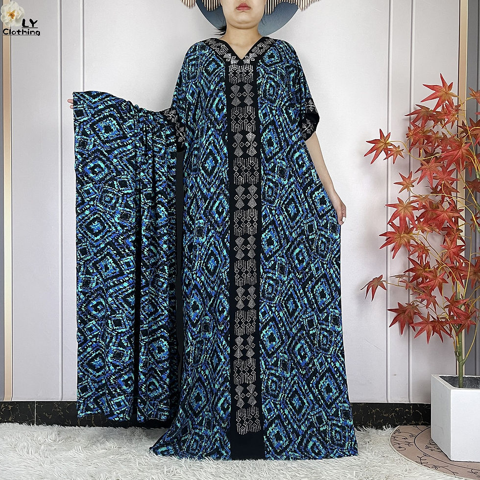 Thumbnail: New Style Fashion Dubai Women Dress African Abaya Cotton Printed Loose Boubou Ma