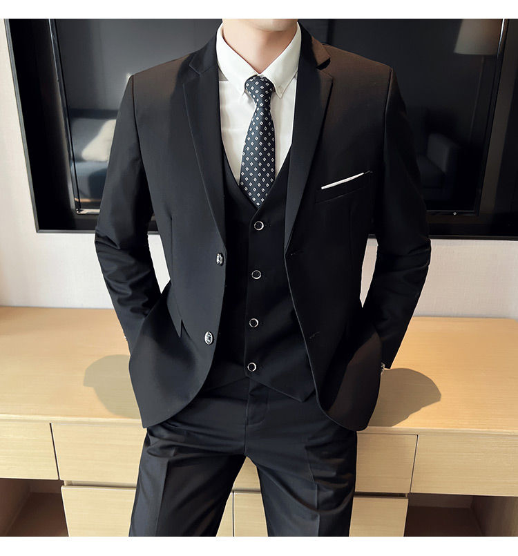 Thumbnail: Men's High-Quality 3-Piece Business Casual Wedding Suit Vest Trousers Set Handso