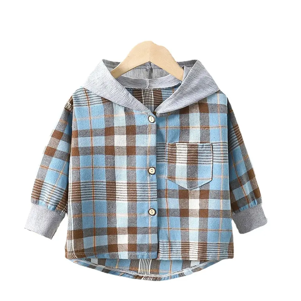 Thumbnail: Children's Hooded Shirts Kids Clothes Baby Boys Plaid Shirts Coat for Spring Aut