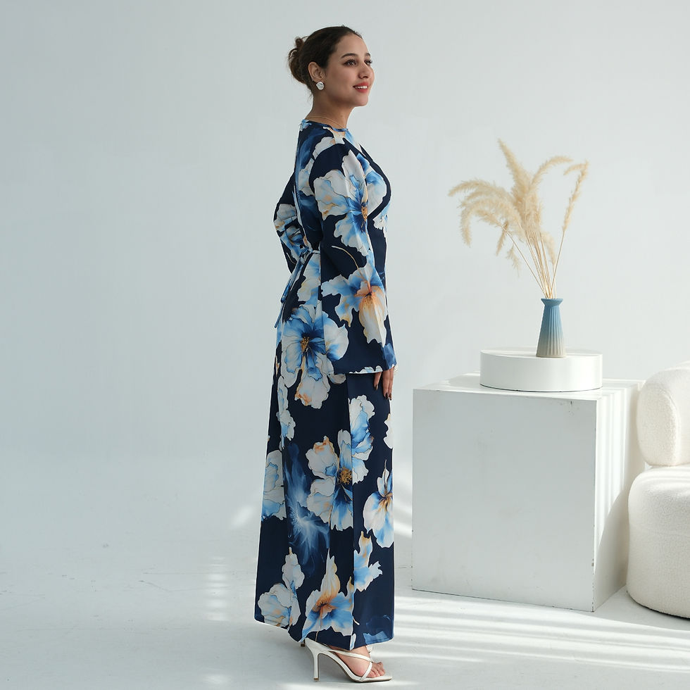 Thumbnail: Muslim Dress for Women Flower Print  Party Abaya Dresses Arab Long Robe Morocco 