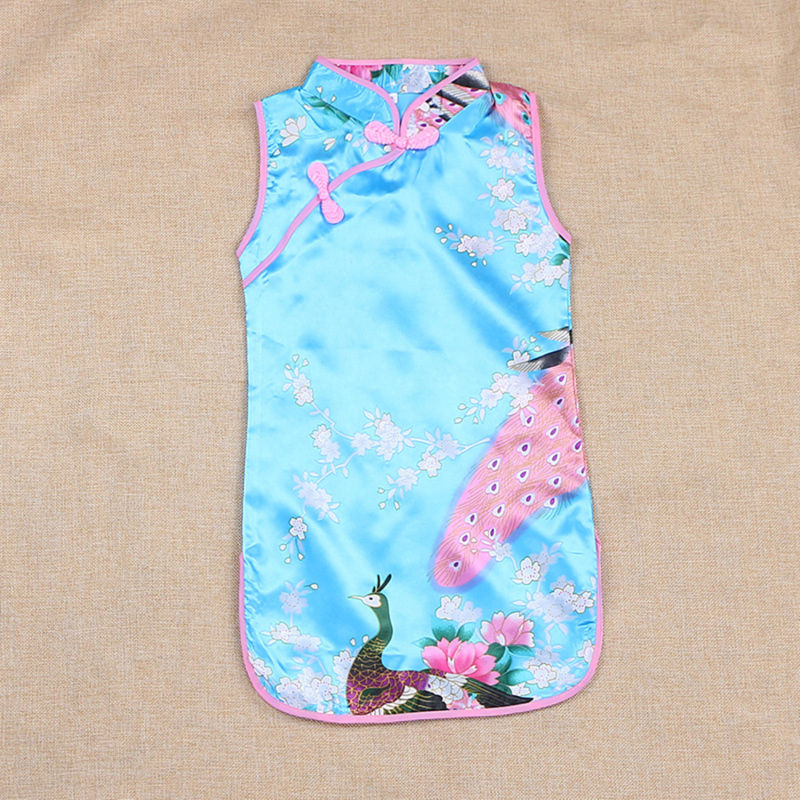 Thumbnail: Cheongsam Dress Baby Girl Qipao Summer Clothes Peacock Sleeveless Slim Tradition