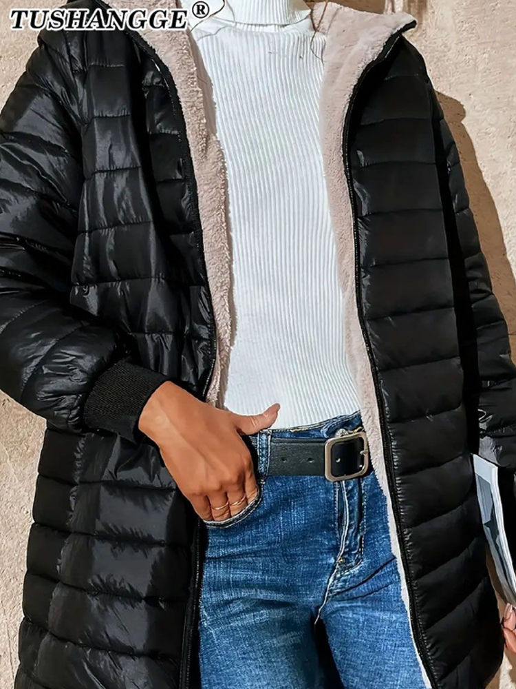 Thumbnail: New Mid Length Korean Edition Hooded Fit Women Jackets Autumn Winter Mid-length 