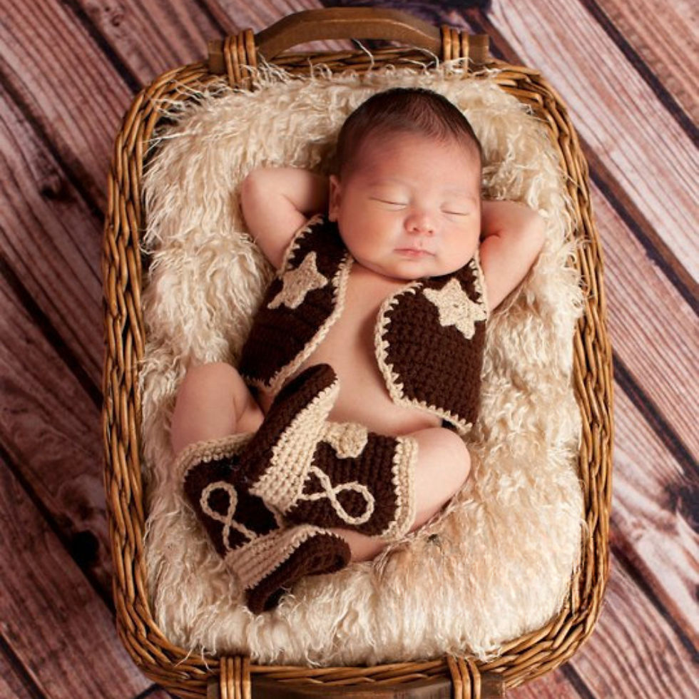 Thumbnail: Newborn Woolen Set, Baby Adorable Coffee Cowboy Photography Clothing, Handmade W