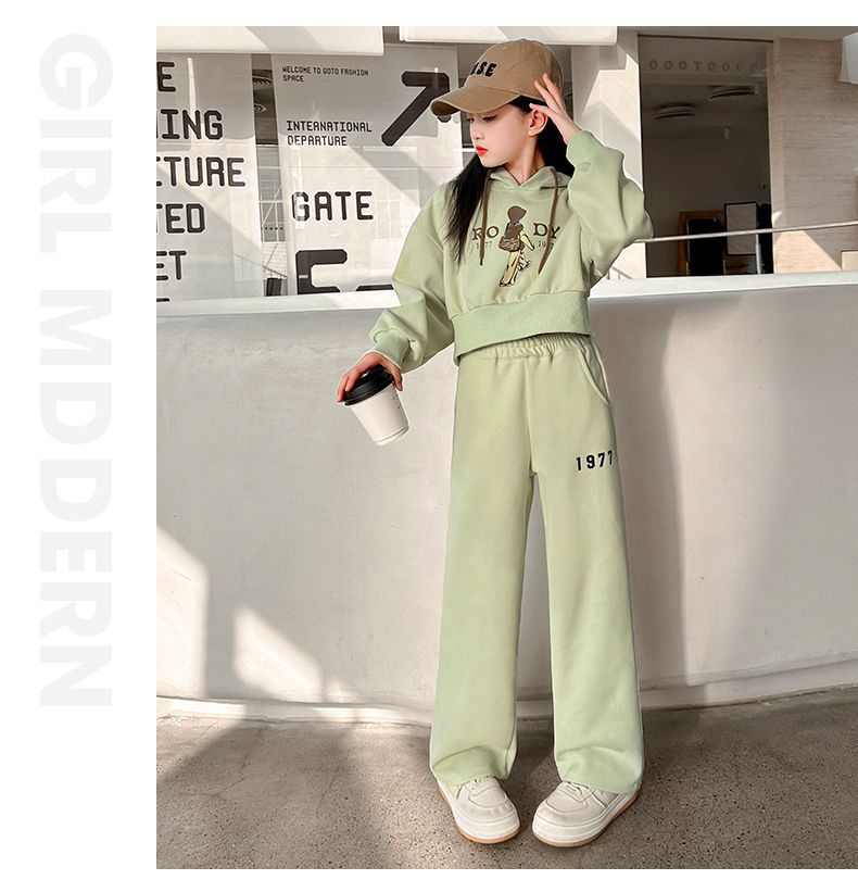 Thumbnail: Spring Autumn Girls Clothing Set Cartoon Embroidered Pattern Hoodies Sweatshirt+