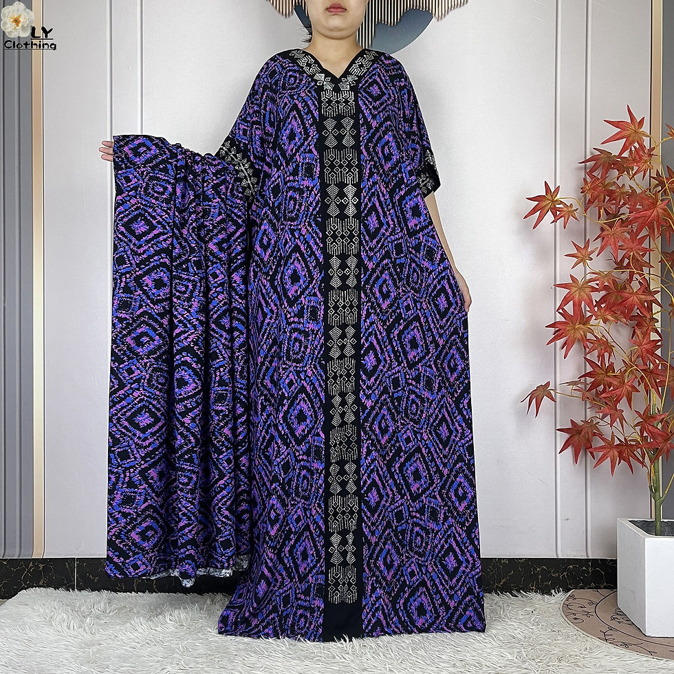 Thumbnail: New Style Fashion Dubai Women Dress African Abaya Cotton Printed Loose Boubou Ma