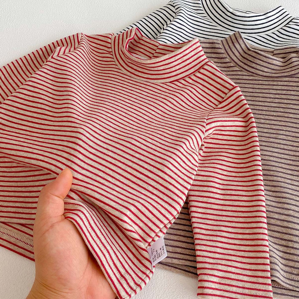 Thumbnail: Children's autumn and winter striped semi-high collar long sleeve base shirt, ma