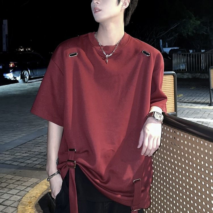 Thumbnail: super Fire Ribbon Hooded Hip Hop Short Sleeve Hip Hop Fashion T-shirt Men's Fake