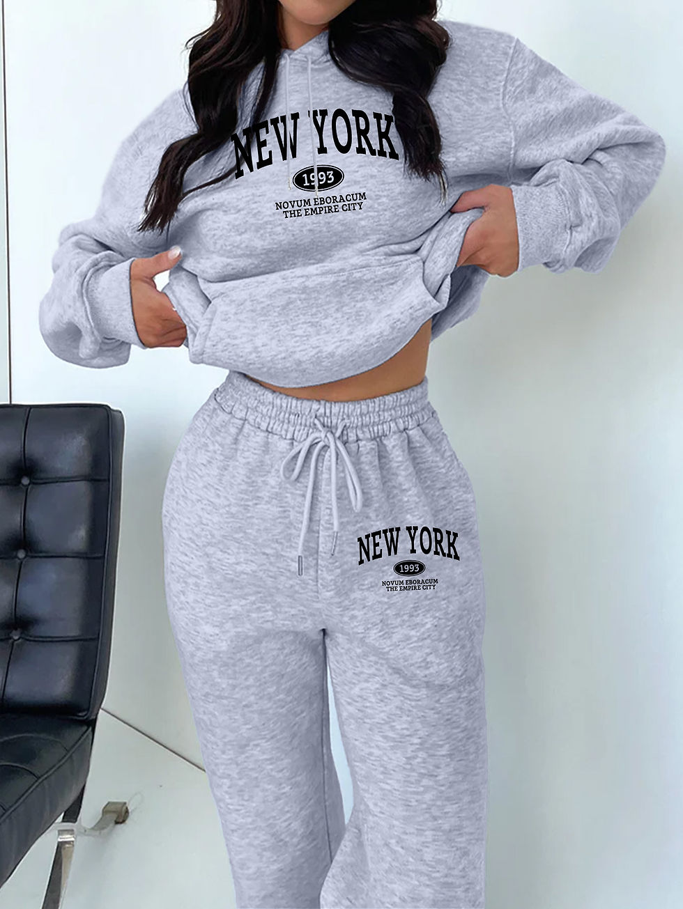Thumbnail: New York Print Two piece Set Casual Kangaroo Women's Casual Fashion Round Neck S