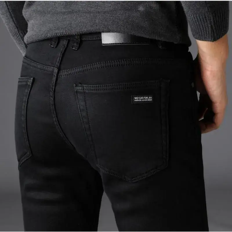 Thumbnail: Spring Autumn Men Classic Fashion Brand Jeans Homme Man Soft Stretch Black Biker