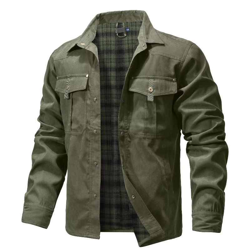 Thumbnail: Men's Jackets Spring Flannel Lined Shirt Coat Shacket Casual Snap Button Overshi