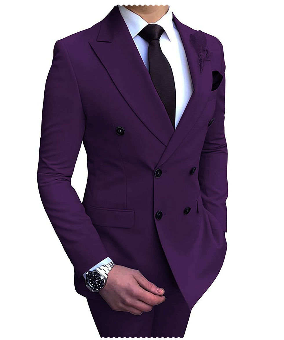 Thumbnail: 2024 New Beige Men's Suit 2 Pieces Double Breasted Notch Lapel Flat Slim Fit Cas